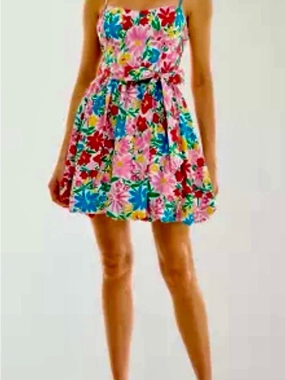 B. Smart Pink Floral Spaghetti-Strap Dress with Multicolor Flowers